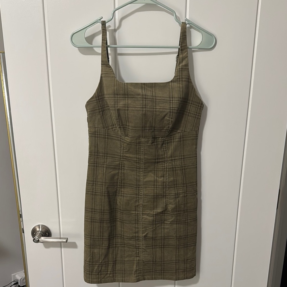 Plaid Olive Green Dress